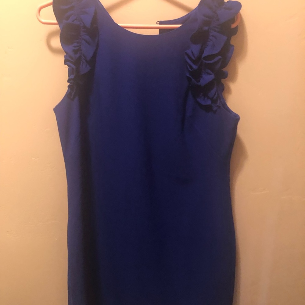 Beautiful royal blue size 10 short sleeve lined dress back zip great for wedding